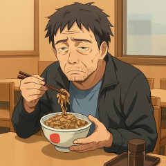 松屋で一人寂しく牛丼啜ってる底辺オッサンいて笑ったわ