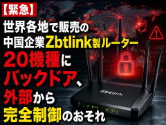 【緊急】世界各地で販売の中国企業Zbtlink製ルーター20機種にバックドア、外部から完全制御のおそれ