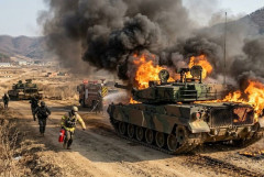 韓国陸軍の射撃訓練中だったK1E1戦車で火災、乗員は避難…エンジンルーム付近から出火！