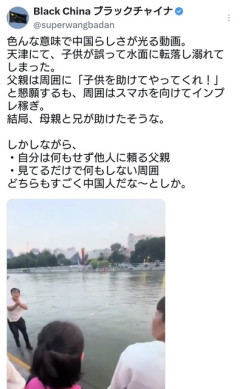 中国人の子供が溺れ、周りに助けを乞う父親と、スマホを向けてインプレ稼ぎの見物人  [8/8]