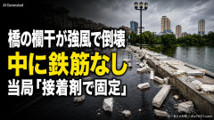 【速報】橋の欄干が強風で倒壊、中に鉄筋がないことが発覚 中国当局「接着剤で固定したので問題ない」