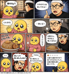 ﾜｲ「麺400g、全マシで」店主「ウチのマシは多いですよ！」ﾜｲ「いいから」