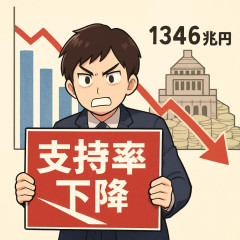 支持率下げてやるの時事通信「国の借金、過去最高の1346兆円。国民1人当たりの借金は約1095万円に」