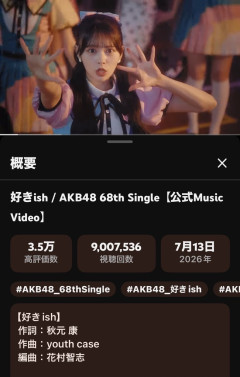 【朗報】AKB48新曲『好きish』MV 900万再生キタ━━(((ﾟ∀ﾟ)))━━━━━!!　1000万再生間近！！【AKB48 68thシングル】
