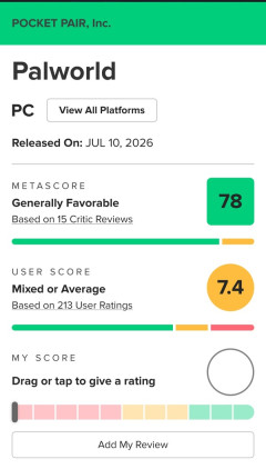 パルワールド、メタスコア78ユーザースコア7.4まで低下　Steamは圧倒的好評