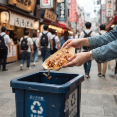 【動画】白人観光客、タコ焼きをゴミ箱に捨てる「日本の食文化はひどい」