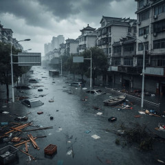 中国浙江省台州市。台風13号上陸後、深刻な都市洪水が発生した模様