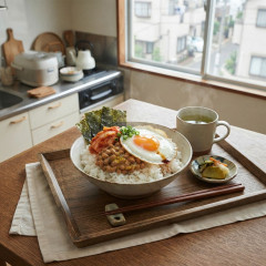一人暮らしで食う飯なんかご飯に納豆乗っけてキムチ入れたり目玉焼き入れたり生卵かけるだけ