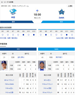 【ドラゴンズ実況】8/13 中日vsDeNA（バンテリンドーム）18:00～先発：金丸【中継:東海テレビ　J SPORTS 　DAZN他】