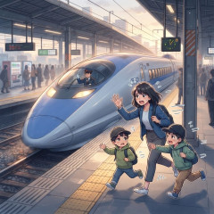 【山陽新幹線】親子「500系ｶｯｺｲｲ！ﾊﾟｼｬｯ」車掌「発車しまーす！」親子「待ってぇー！ﾊﾞﾝﾊﾞﾝ」→5分遅れ