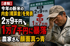 【速報】今年の新米の内金(概算金)を発表2万9千円→1万7千円に暴落 農家さん顔面真っ青