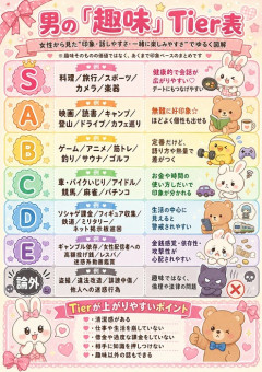 【画像あり】男の趣味Tier表、ヤバすぎる