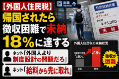 【外国人住民税】帰国されたら徴収困難で未納18%に達する→ネット「外国人より制度設計の問題だろ」「給料から先に取れ」