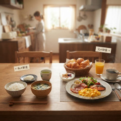 「←私の朝食 兄の朝食→」 帰省の翌朝に母が用意した手料理がすごすぎる 「ホテル並み」の食卓に羨望の声「このおうちに帰省したい」