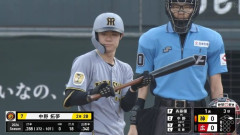 先頭の近本がツーベースで出塁、打席には2番中野←どうする？
