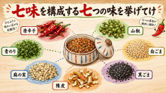 七味を構成する七つの味を挙げてけ