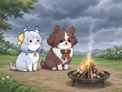 【ウマ娘】火をじっと見つめる忠犬2匹…なんだか怖い