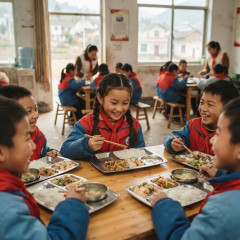 中国の貧困地域ならぬ地方農村地域の学校の穏やかな給食風景