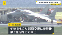空自F-15戦闘機が那覇空港の滑走路上で傾いて停止…着陸した際に左車輪付近が折れたか？！