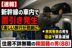 【速報】新幹線の車内で置引き発生「楽しい旅行が悲劇に」無賃乗車の男を窃盗で緊急逮捕 住居不詳無職の韓国籍の男(88)