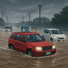 千葉大雨被害による冠水路で立ち往生するクルマ多数！もはや「災害時の走破性」でSUVを選ぶ時代