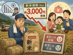 新米、大幅値下がりへ　2026年産　JA前払い金下落　概算金2～4割下落