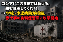 【速報】ロシア「(このままでは負ける、頼む降参してくれ！)」→学校・小児病院が損傷、赤十字の食料保管庫に攻撃開始