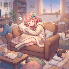 ソファーで寝ている人大集合