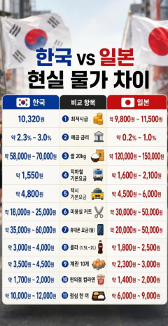 【衝撃】韓国人「日韓のリアル物価を11項目で並べたら、想像と逆だった」
