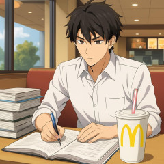 マックで『ドリンクS』だけですげぇ量の教材持ち込んで勉強にはげむイケメンが晒される