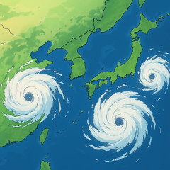 台風18号、19号、20号。全て中国大陸へ