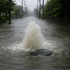 マンホールから水が吹き上がり道路冠水 練馬・白子川すでに氾濫か 東京9つの区と埼玉・和光「レベル4大雨危険警報」   |  しぐれ@sig_le