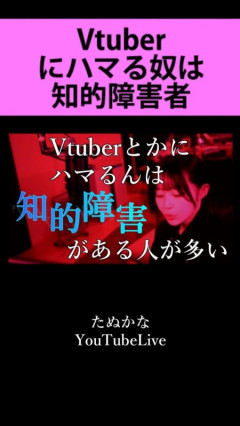 【画像】たぬかな「Vtuberにハマる奴は知的障害がある人が多い」