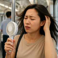 電車内でハンディファン使用はアリ？ナシ？「あんたの汗を気化させた風が…」 “髪の毛が吸い込まれる”トラブル報告も   #賛否