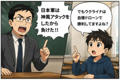 教師おまえら「日本軍は神風アタックをしたから負けた!!」小学生「でもウクライナは自爆ドローンで勝利してますよね？」←どう返す？