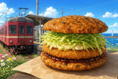 【ドムドムハンバーガー】銚子電鉄の “救世主” ぬれ煎餅バーガーが発売