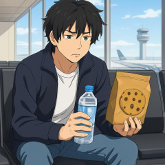 岸谷五朗息子の蘭丸「アメリカの空港で買ったこの水とクッキー2400円。日本円終わり」