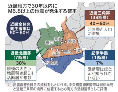 今後30年以内にM6.8以上の直下型地震が近畿地方で発生する確率50～60% 政府の地震調査委員会が発表