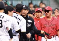 今日の捕手梅野、報復死球の可能性も
