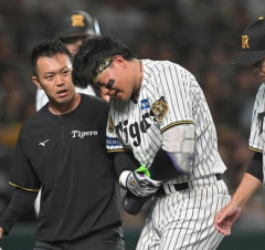 【悲報】阪神・森下、148キロ死球で負傷交代…甲子園騒然