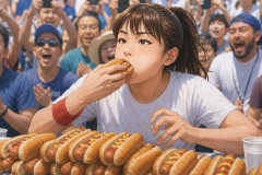 須藤美貴さん、余裕の12回目優勝　NYホットドッグ早食い大会　10分間でホットドッグ38個
