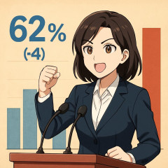 高市内閣支持率６２％（＋４）   #速報 |  もうこの手の数字が意味ないのバレバレなのにな  |  日経か、70%はいってるな