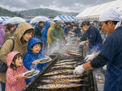 炭火焼きのサンマ8000匹を無料で振る舞う　岩手・大船渡市