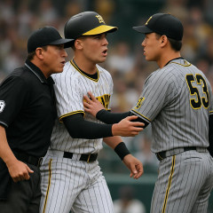 森下翔太がまたも球審と一触即発 佐藤輝明が間に入る   #野球／阪神