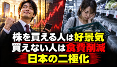 【悲報】日本国民、株を買える人は「好景気」買えない人は「食費削減」…二極化がヤバすぎるｗｗｗｗｗｗ
