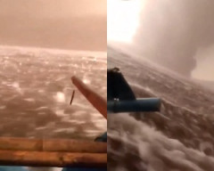 【動画】海上で火山噴火による噴石の雨に巻き込まれた漁師さんたち。
