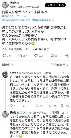 パヨさん「高市支持してる人が気持ち悪い。得体の知れない生物感さえある🤮」