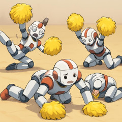 中国製ロボット、チアリーディングするも転倒し、起き上がれないものや、もがくものが続出
