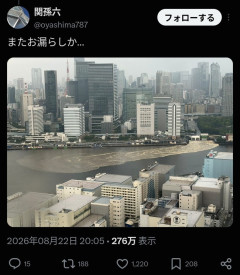 【画像】東京の隅田川、豪雨で例の色に変わってしまう