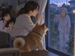 早朝に窓をたたく音　カーテンの向こうに裸足の女性　長崎